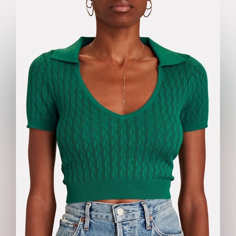 Intermix Dana Pointelle Knit Polo Top
